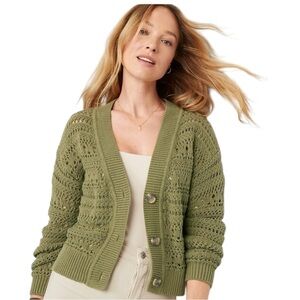 OLD NAVY - Open Knit Cropped Forest Green Cardigan